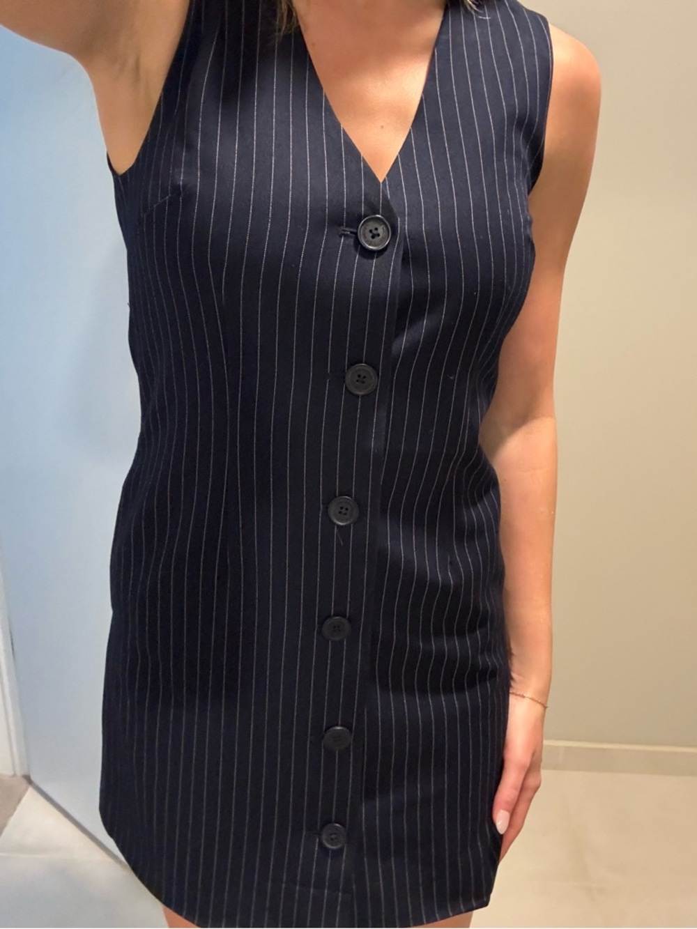 Steve Madden Navy Pinstripe Button-Front Mini Dress
